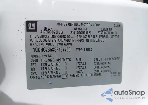 2008 Chevrolet Silverado 2500Hd Ltz z USA, uszkodzony, nr VIN 1GCHC236X8F197760